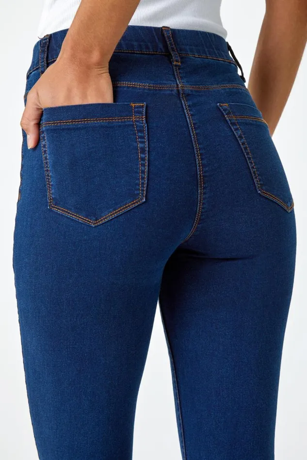 Women Indigo Elastic Waist Cropped Denim Jegging Roman Coords