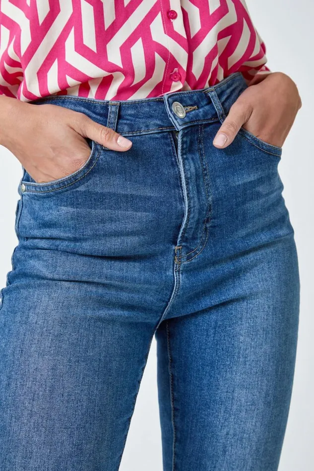 Women Indigo Slim Leg Stretch Mom Jeans Roman Trousers