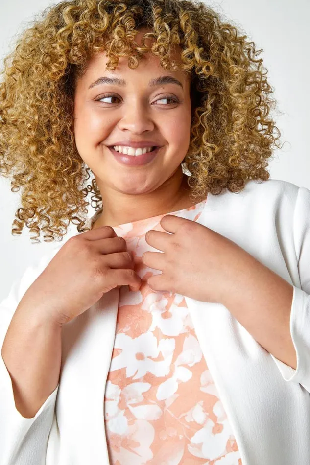 Women Ivory Curve Cropped Crepe Jacket Roman Jackets
