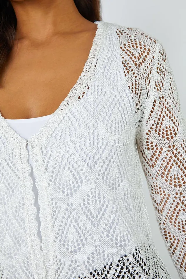 Women Ivory Knitted Crochet Shimmer Shrug Roman Occasionwear