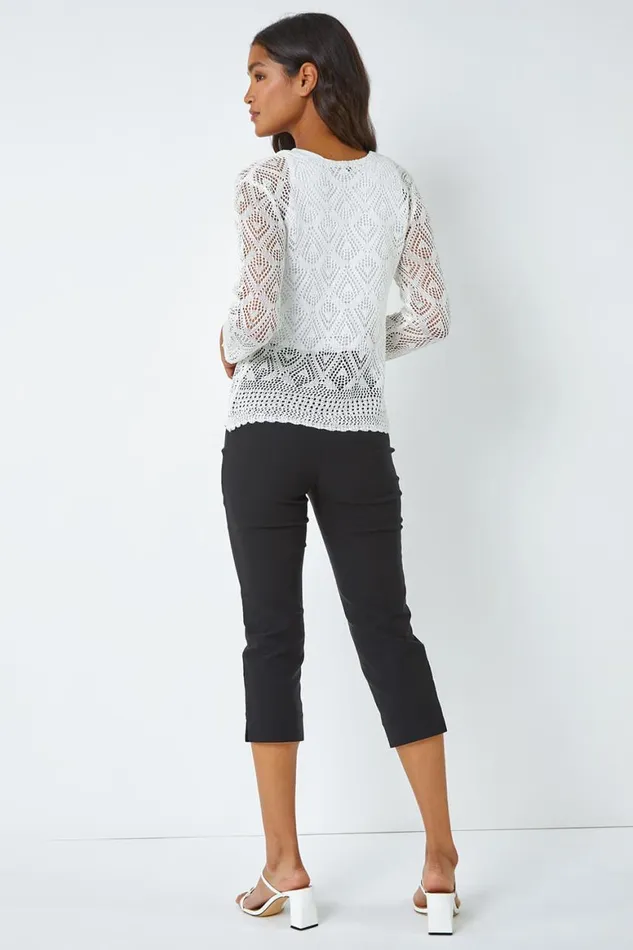 Women Ivory Knitted Crochet Shimmer Shrug Roman Occasionwear