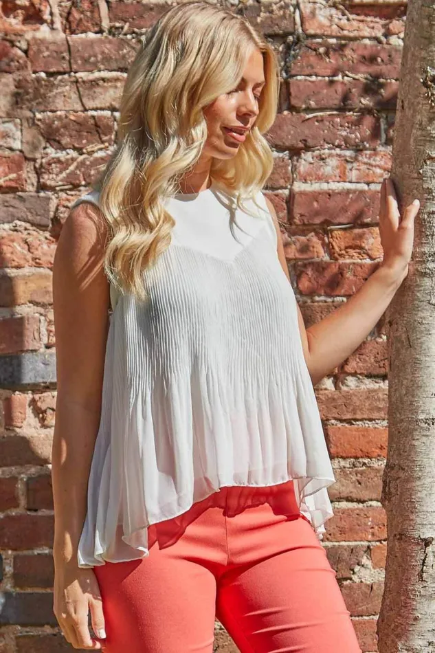Women Ivory Pleated Chiffon Top Roman Tops