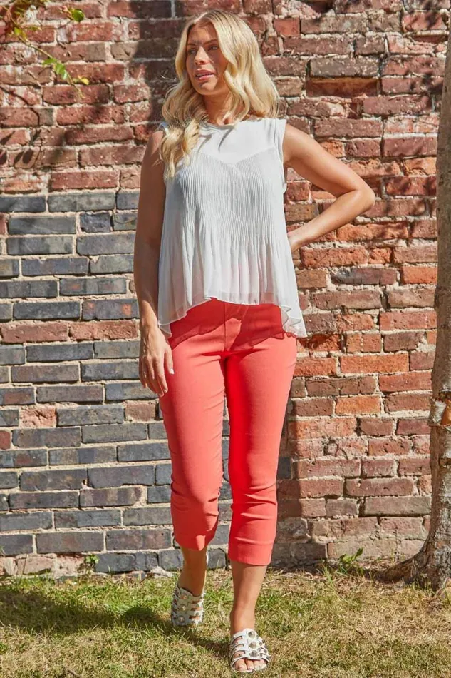 Women Ivory Pleated Chiffon Top Roman Tops