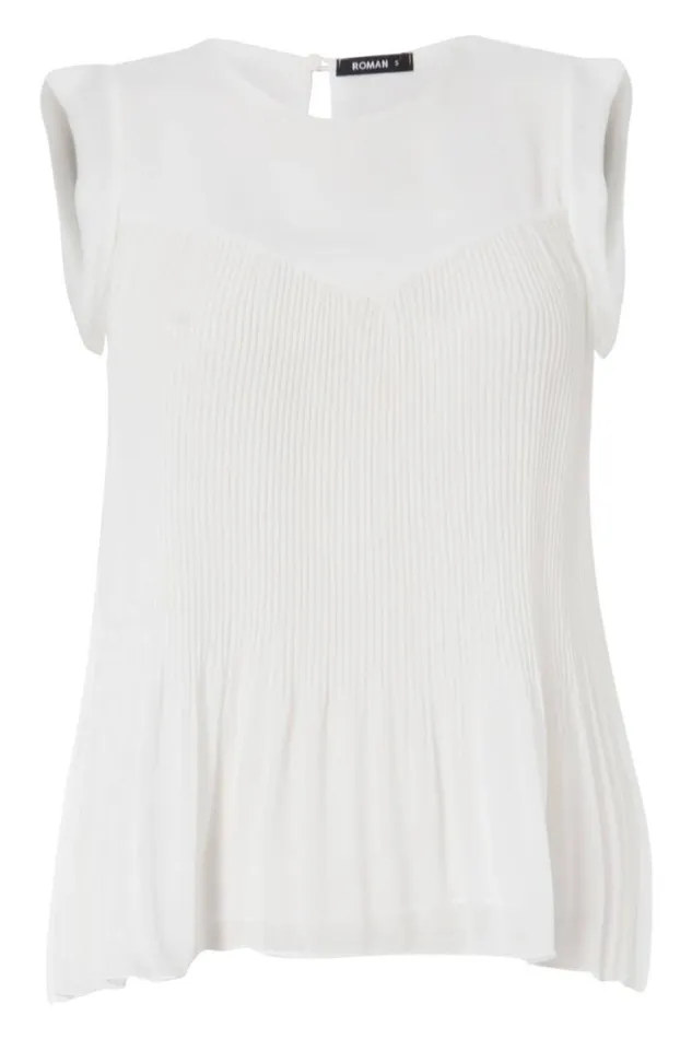 Women Ivory Pleated Chiffon Top Roman Tops