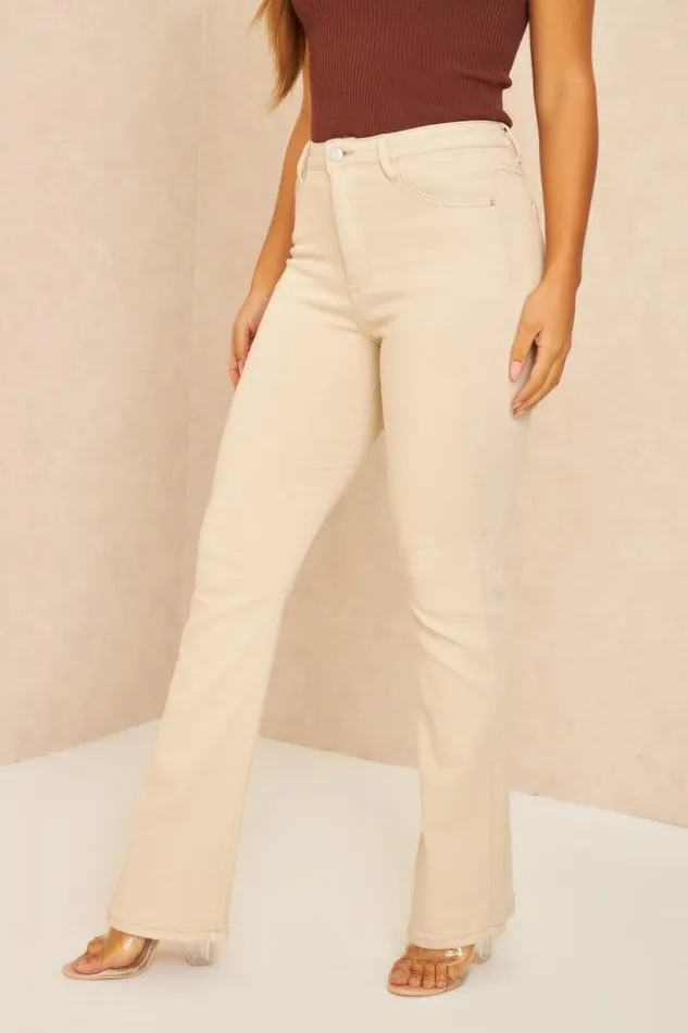 Women Jeans Beige Coupe Flare Beige Brentiny Paris Jeans
