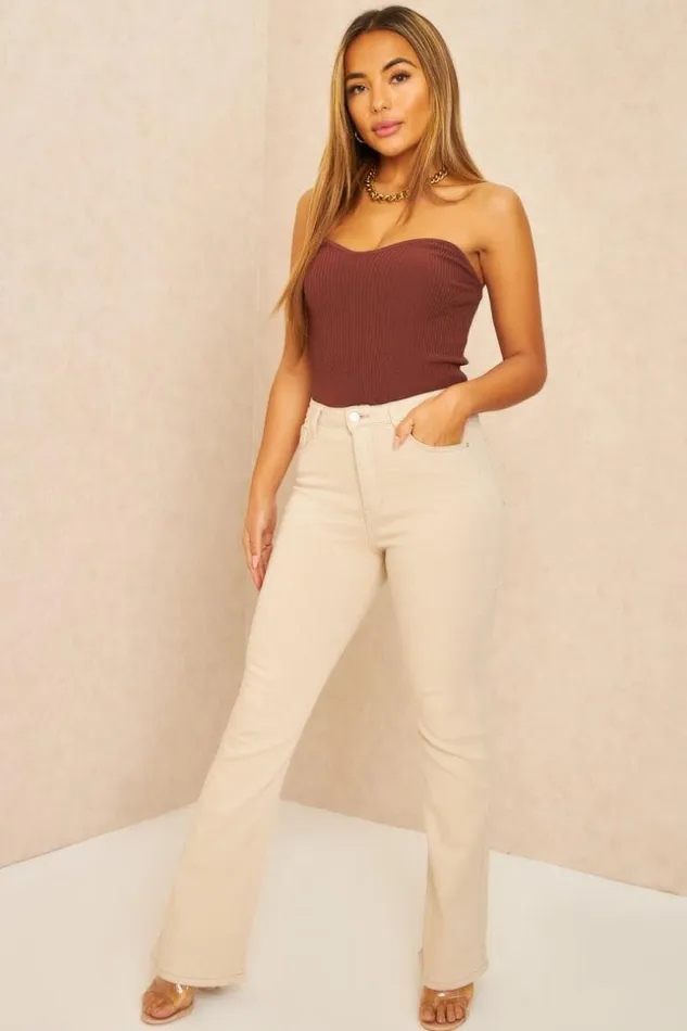 Women Jeans Beige Coupe Flare Beige Brentiny Paris Jeans