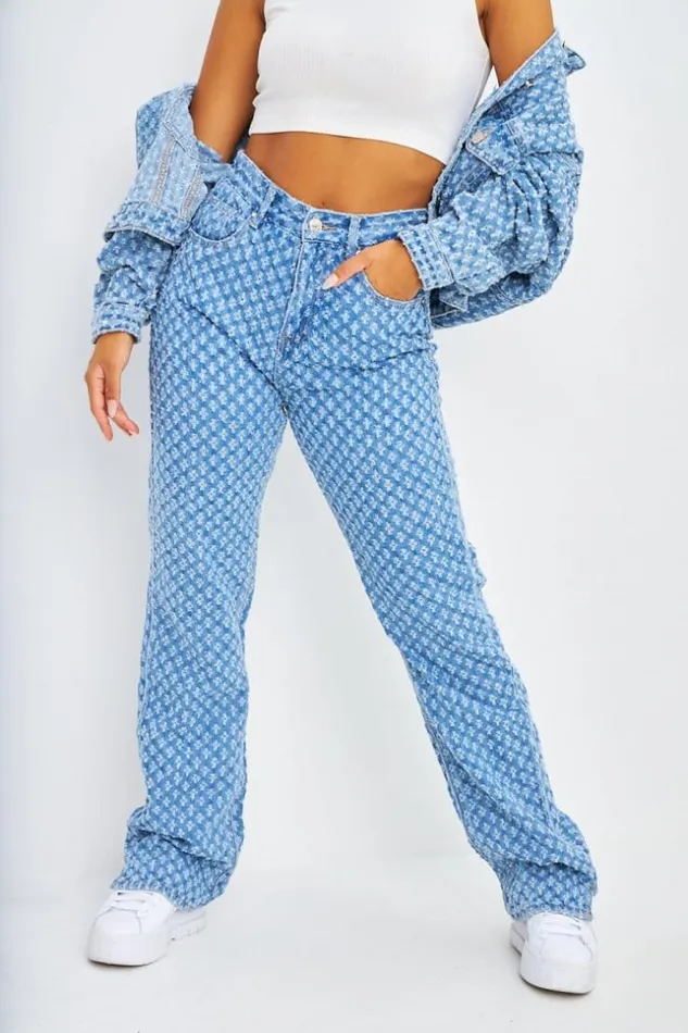 Women Jeans Droit Bleu Trous Blue Brentiny Paris Jeans