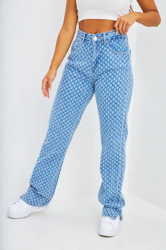 Women Jeans Droit Bleu Trous Blue Brentiny Paris Jeans