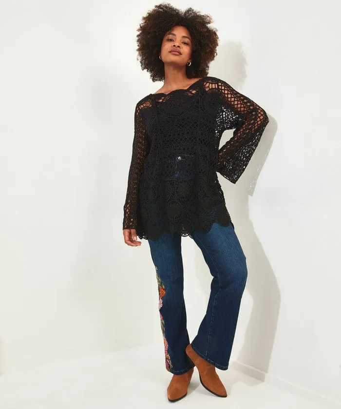 Women Joe Browns Beautifully Boho Crochet Jumper Black Women Joe Browns Beautifully Boho Crochet Jumper Black
