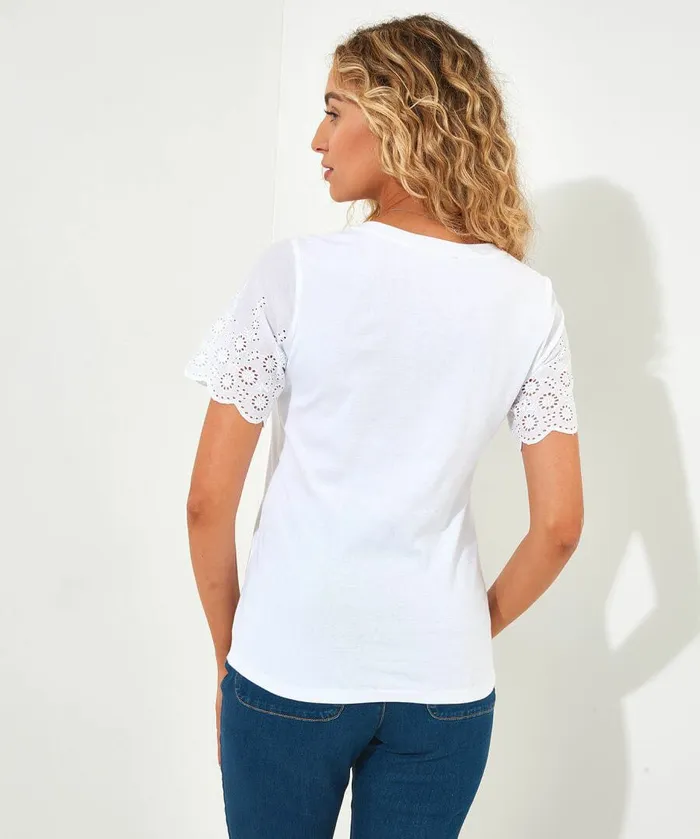 Women Joe Browns Broderie Sleeve Tee Whiteredlilac Women Joe Browns Broderie Sleeve Tee Whiteredlilac