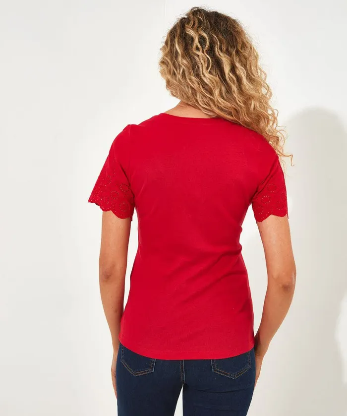 Women Joe Browns Broderie Sleeve Tee Whiteredlilac Women Joe Browns Broderie Sleeve Tee Whiteredlilac