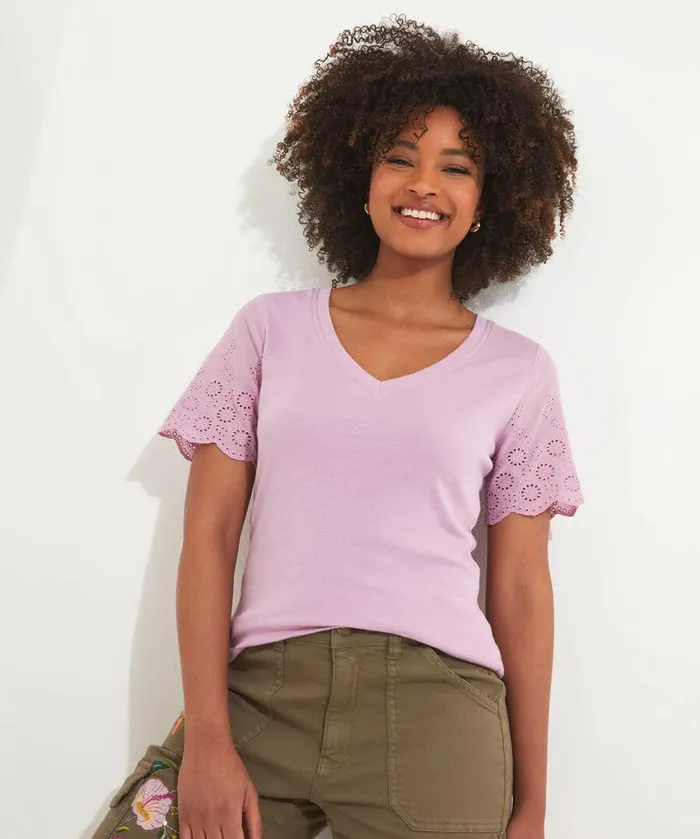 Women Joe Browns Broderie Sleeve Tee Whiteredlilac Women Joe Browns Broderie Sleeve Tee Whiteredlilac