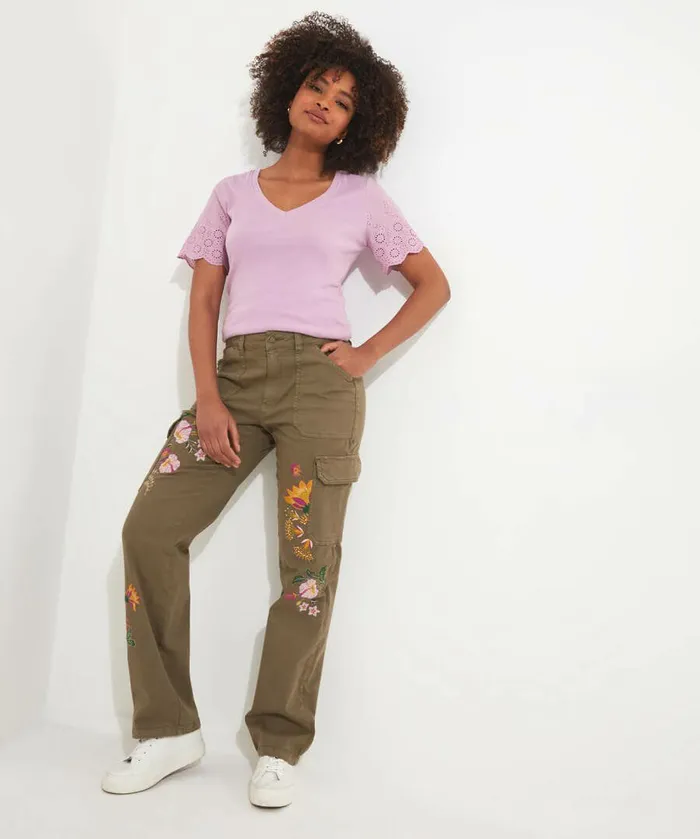 Women Joe Browns Broderie Sleeve Tee Whiteredlilac Women Joe Browns Broderie Sleeve Tee Whiteredlilac