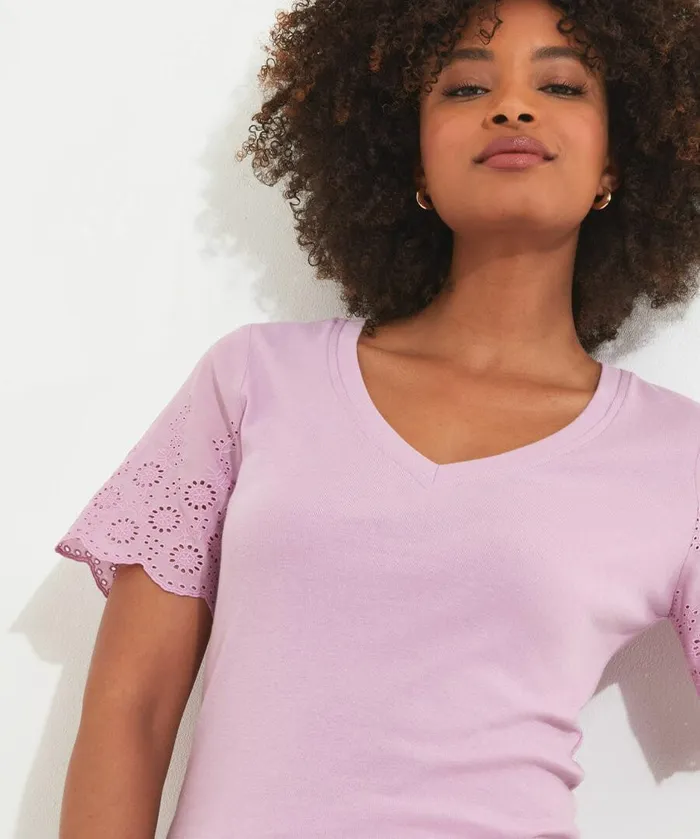Women Joe Browns Broderie Sleeve Tee Whiteredlilac Women Joe Browns Broderie Sleeve Tee Whiteredlilac