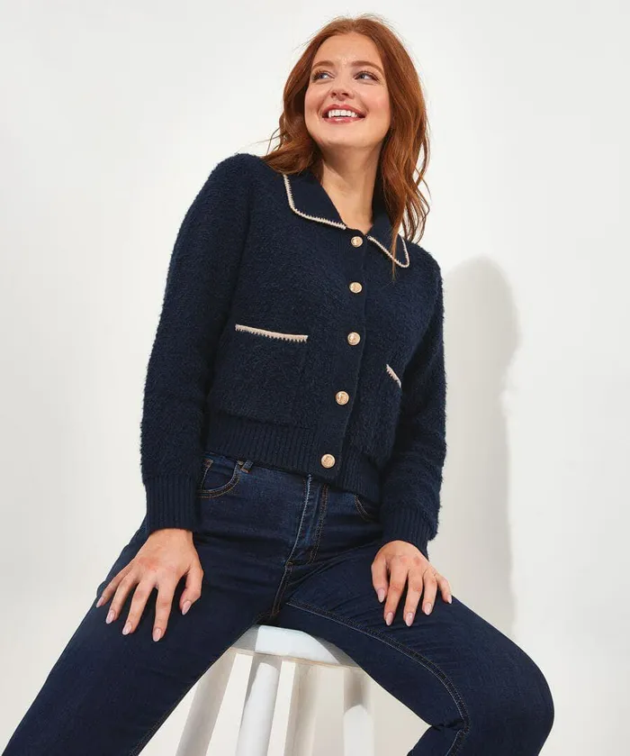 Women Joe Browns Celeste Collared Cardigan Navy Women Joe Browns Celeste Collared Cardigan Navy