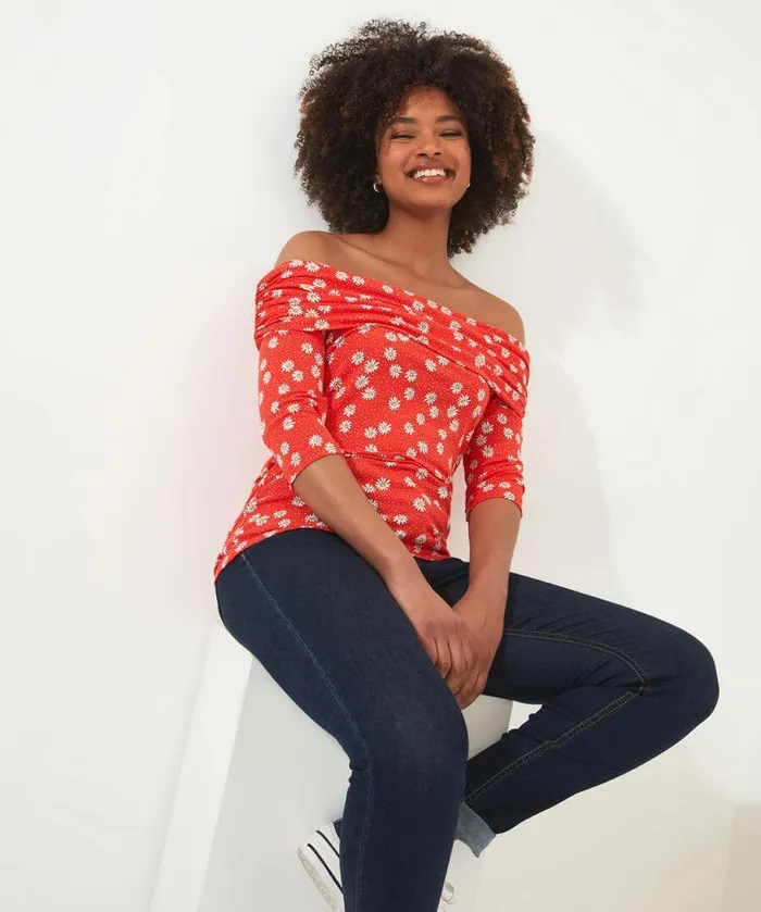 Women Joe Browns Ditsy Daisy Bardot Jersey Top Red