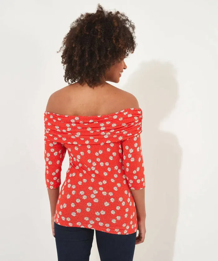 Women Joe Browns Ditsy Daisy Bardot Jersey Top Red Women Joe Browns Ditsy Daisy Bardot Jersey Top Red