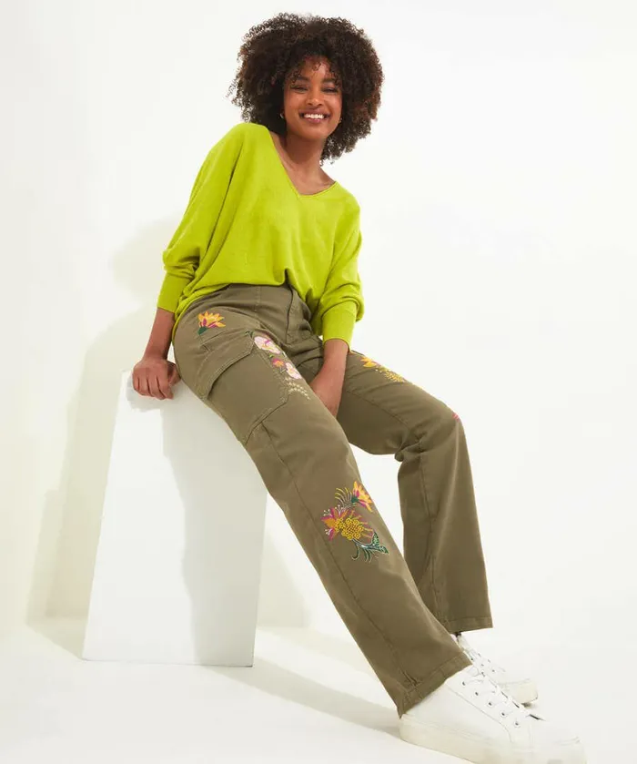 Women Joe Browns Embroidered Cargo Pants Khaki