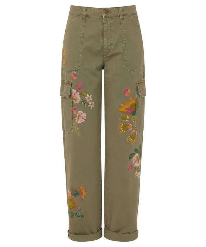 Women Joe Browns Embroidered Cargo Pants Khaki Women Joe Browns Embroidered Cargo Pants Khaki