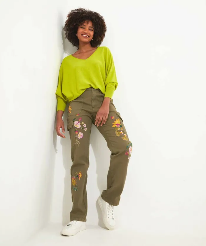 Women Joe Browns Embroidered Cargo Pants Khaki Women Joe Browns Embroidered Cargo Pants Khaki