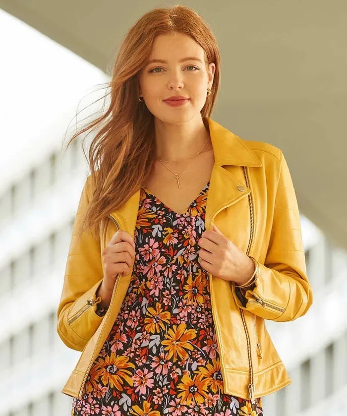 Women Joe Browns Kiara Leather Jacket Yellow Women Joe Browns Kiara Leather Jacket Yellow