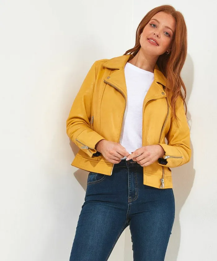 Women Joe Browns Kiara Leather Jacket Yellow Women Joe Browns Kiara Leather Jacket Yellow