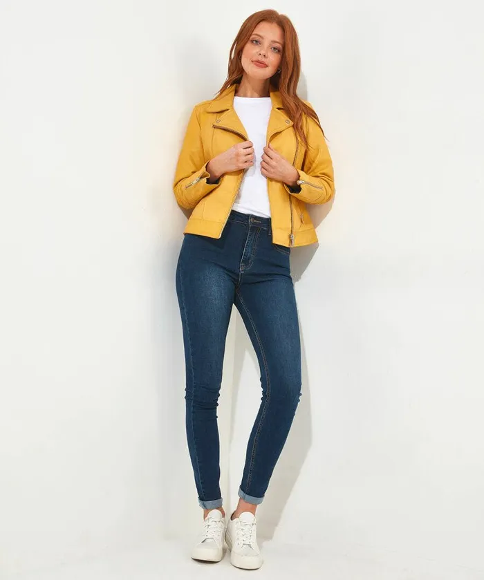 Women Joe Browns Kiara Leather Jacket Yellow Women Joe Browns Kiara Leather Jacket Yellow
