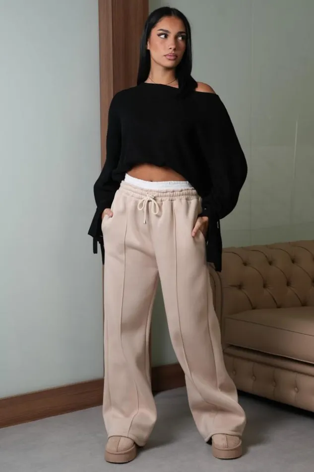 Women Jogging Large Beige Avec Empicement Blanc Beige Brentiny Paris Jogging Bottoms Women Jogging Large Beige Avec Empicement Blanc Beige Brentiny Paris Jogging Bottoms