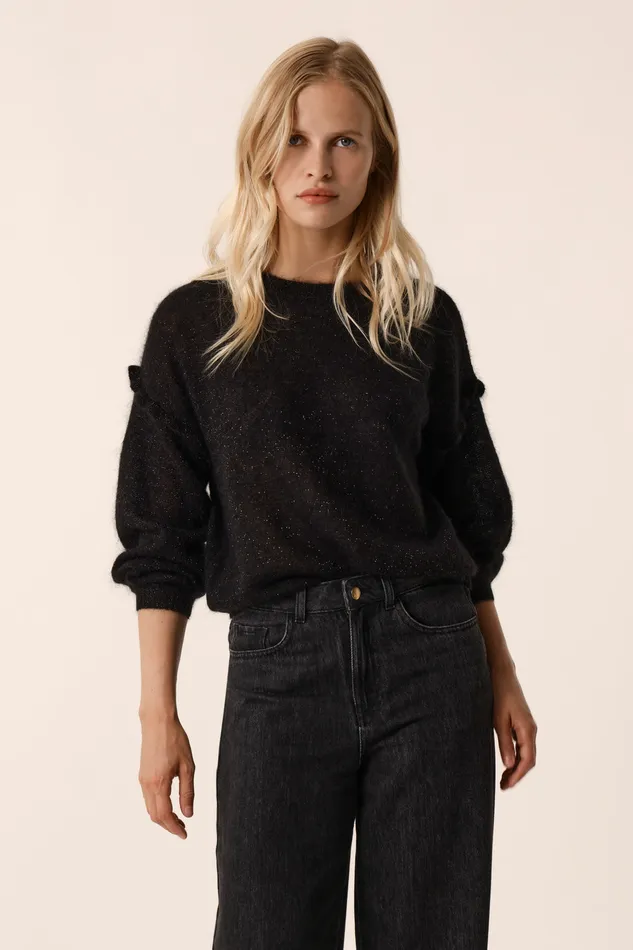 Women Jumper Bloom Noir Pull Mohair Noir Des Petits Hauts Jumpers and Cardigans