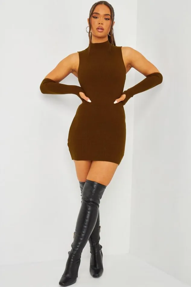 Women Jumper Mini Dress Sleeves In Brown Brown Brentiny Paris Ceremonial Outfits