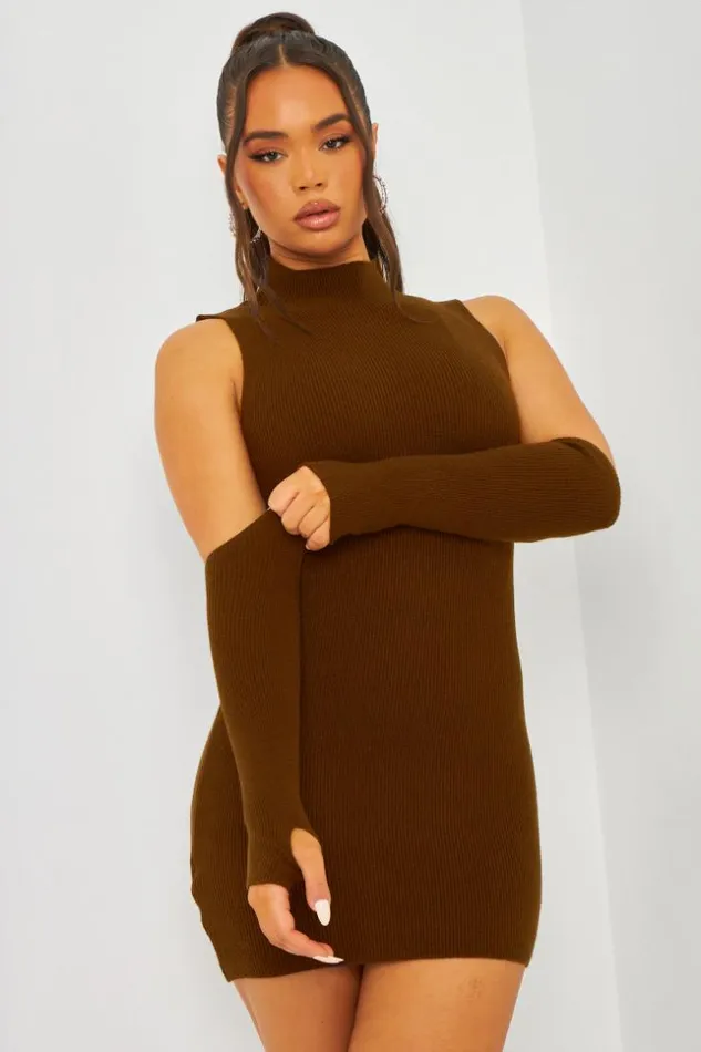 Women Jumper Mini Dress Sleeves In Brown Brown Brentiny Paris Ceremonial Outfits