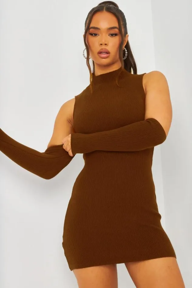Women Jumper Mini Dress Sleeves In Brown Brown Brentiny Paris Ceremonial Outfits