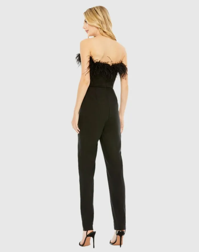 Women Jumpsuits and Rompers Mac Duggal Black Strapless Jumpsuit With Feather Trim 8211 FINAL SALE Black Women Jumpsuits and Rompers Mac Duggal Black Strapless Jumpsuit With Feather Trim 8211 FINAL SALE Black