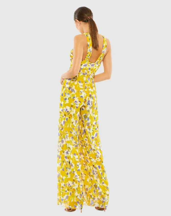 Women Jumpsuits and Rompers Mac Duggal Crossed Halter Tie Waist Jumpsuit Yellowmulti