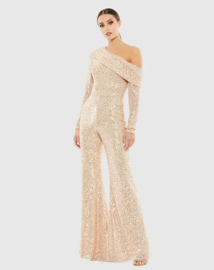 Women Jumpsuits and Rompers Mac Duggal Gold Sequined Drop Shoulder Long Sleeve Jumpsuit Rose Gold Women Jumpsuits and Rompers Mac Duggal Gold Sequined Drop Shoulder Long Sleeve Jumpsuit Rose Gold
