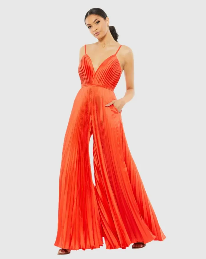 Women Jumpsuits and Rompers Mac Duggal Orange Pleated Plunge Neck Wide Leg Jumpsuit Tangerine Women Jumpsuits and Rompers Mac Duggal Orange Pleated Plunge Neck Wide Leg Jumpsuit Tangerine