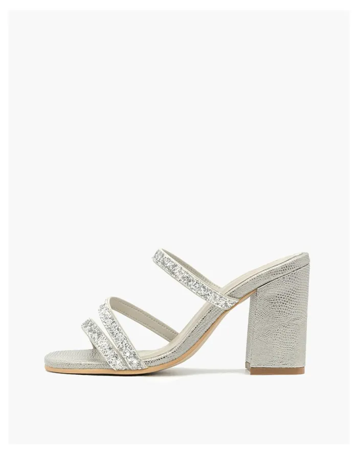 Women KAANAS Mercer Glittery Strap Heels Silver Madewell Heels Women KAANAS Mercer Glittery Strap Heels Silver Madewell Heels