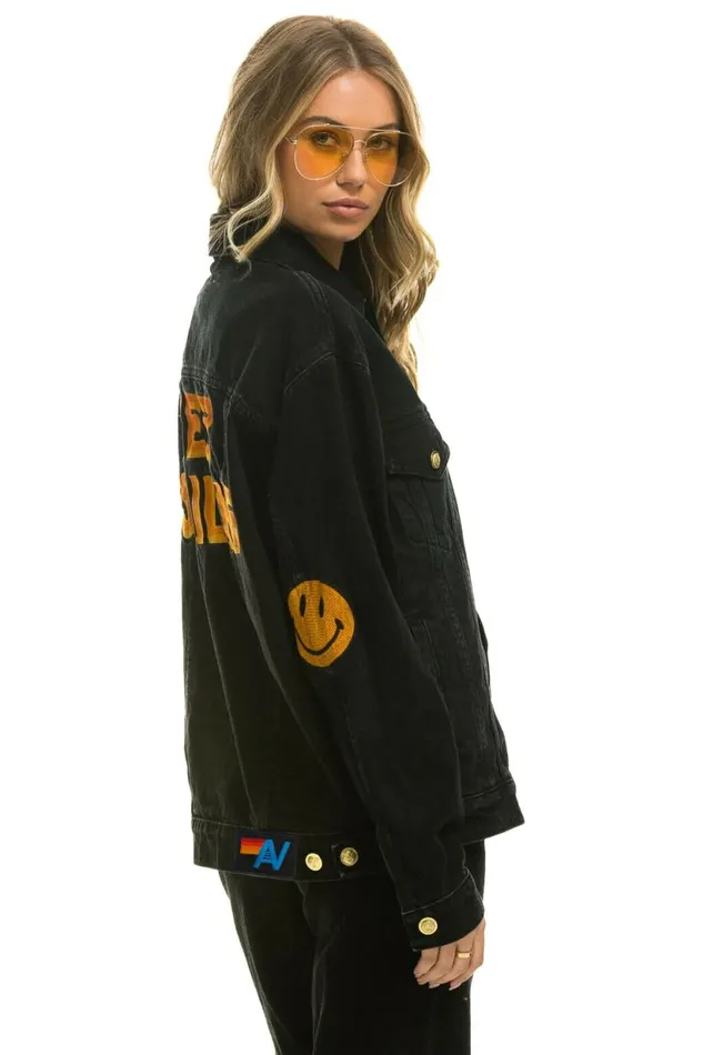 Women KEEP SMILING OVERSIZED CONCERT DENIM JACKET 8211 VINTAGE BLACK Aviator Nation Women KEEP SMILING OVERSIZED CONCERT DENIM JACKET 8211 VINTAGE BLACK Aviator Nation