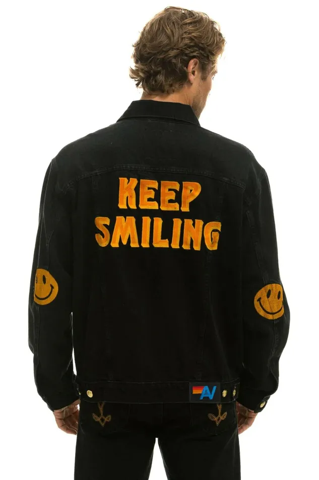 Women KEEP SMILING OVERSIZED CONCERT DENIM JACKET 8211 VINTAGE BLACK Aviator Nation Women KEEP SMILING OVERSIZED CONCERT DENIM JACKET 8211 VINTAGE BLACK Aviator Nation