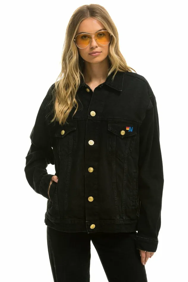 Women KEEP SMILING OVERSIZED CONCERT DENIM JACKET 8211 VINTAGE BLACK Aviator Nation Women KEEP SMILING OVERSIZED CONCERT DENIM JACKET 8211 VINTAGE BLACK Aviator Nation