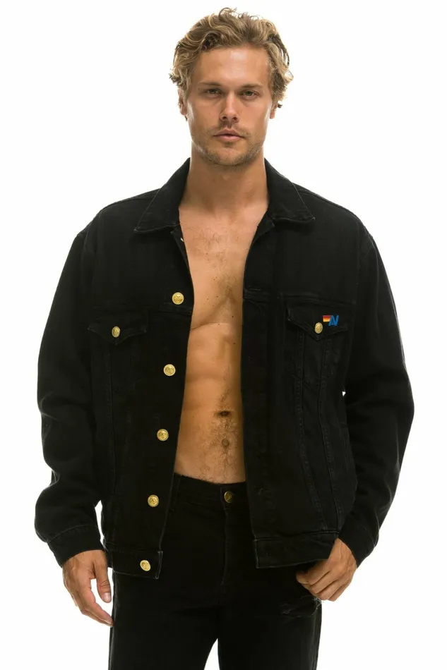 Women KEEP SMILING OVERSIZED CONCERT DENIM JACKET 8211 VINTAGE BLACK Aviator Nation Women KEEP SMILING OVERSIZED CONCERT DENIM JACKET 8211 VINTAGE BLACK Aviator Nation