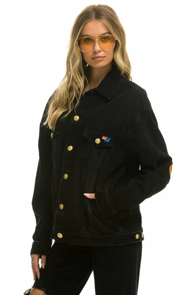 Women KEEP SMILING OVERSIZED CONCERT DENIM JACKET 8211 VINTAGE BLACK Aviator Nation Women KEEP SMILING OVERSIZED CONCERT DENIM JACKET 8211 VINTAGE BLACK Aviator Nation