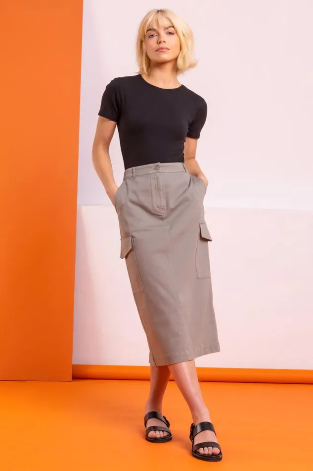 Women Khaki Pocket Detail Utility Skirt Roman Skirts