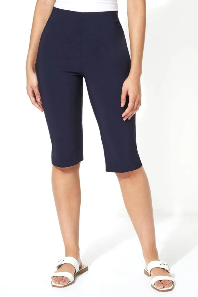 Women Knee Length Elastic Waist Stretch Shorts Roman Coords