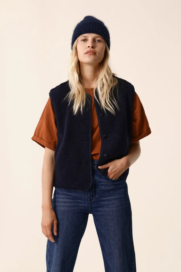 Women Knitted Waistcoat Zlata Marine Veste Laine Bleu Marine Des Petits Hauts Coats and Jackets