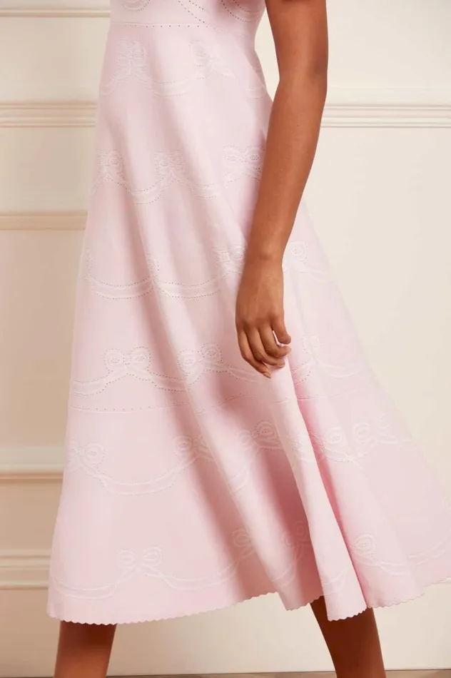 Women Knitwear Needle and Thread Ribbon Bow Knit Ankle Gown Pink Women Knitwear Needle and Thread Ribbon Bow Knit Ankle Gown Pink