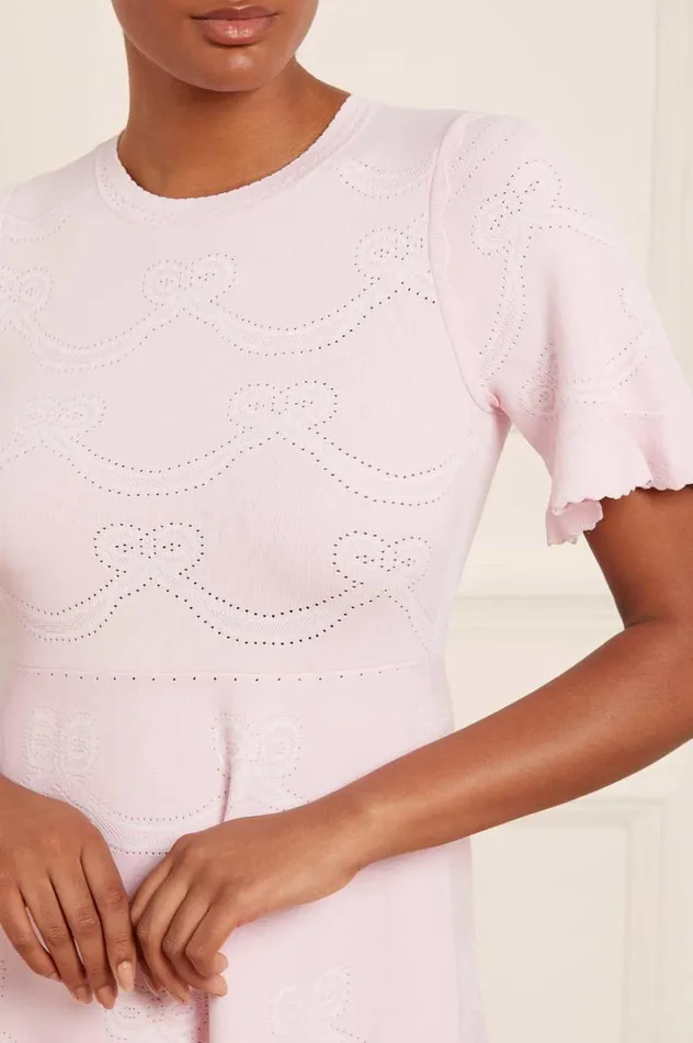Women Knitwear Needle and Thread Ribbon Bow Knit Ankle Gown Pink Women Knitwear Needle and Thread Ribbon Bow Knit Ankle Gown Pink