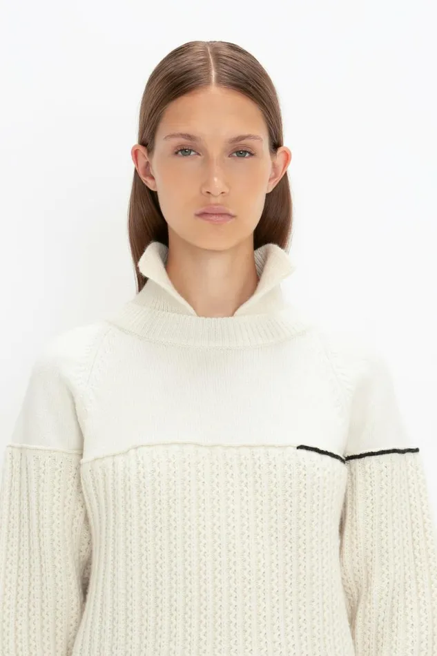 Women Knitwear Victoria Beckham Collar Detail Jumper In Natural