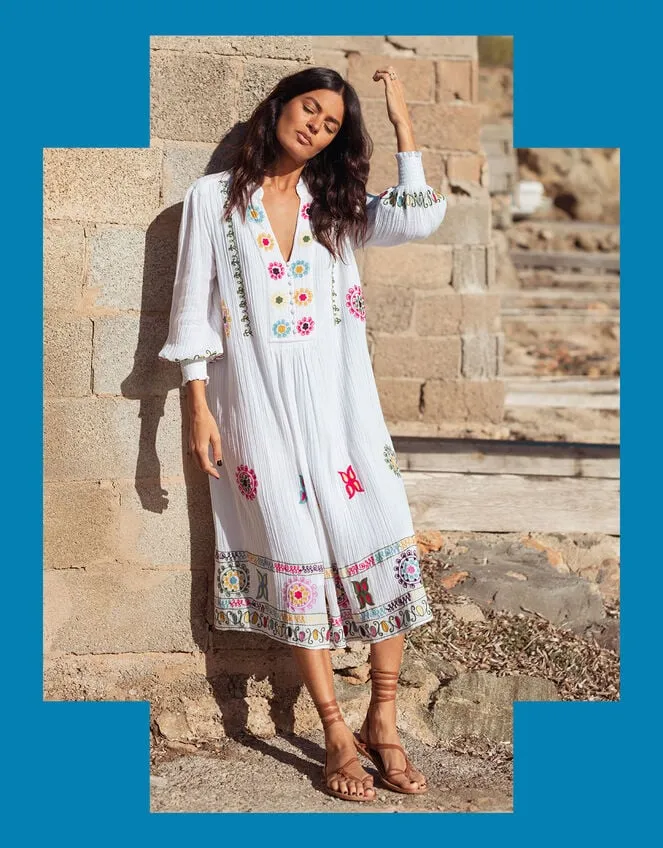 Women La Galeria Elefante HandEmbroidered Dress White Monsoon Dresses