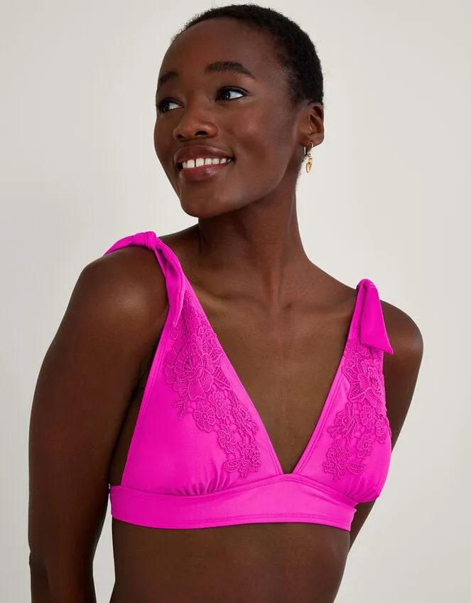 Women Lace Trim Bikini Top With Recycled Polyester Pink Monsoon Tops and Blouses